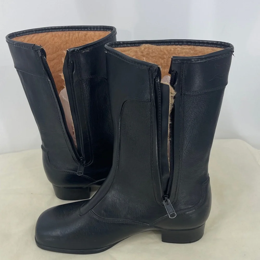 Black RUBBER Women's RAIN Boots SIZE 8 FLEESE LINED SIDE ZIPPER